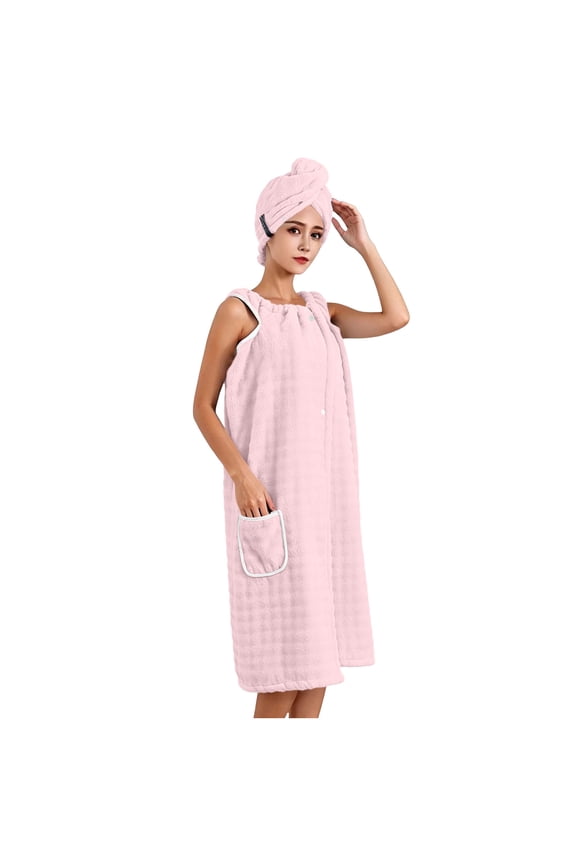Women's Towel Wrap with Hair Towel, Snap Button Spa Shower Fleece Robe Absorbent Microfiber Bathrobe for Home Hotel Pool