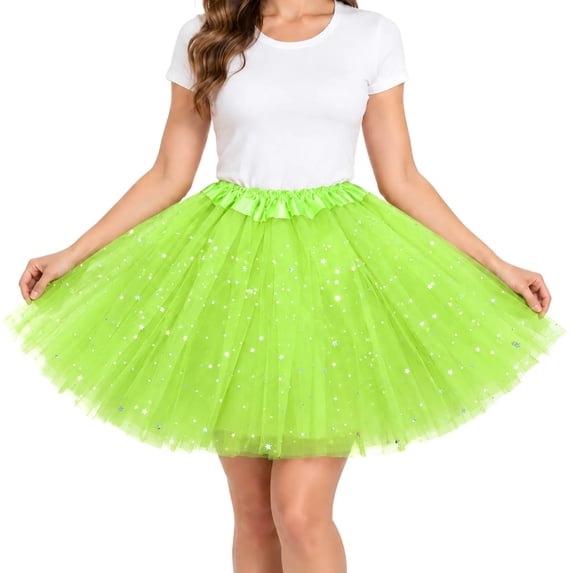 APEXFWDT Women's Tulle Tutu Skirt Short Layered Mesh Ballet Dance Skirt Sparkly Flared Petticoat for Party Costume