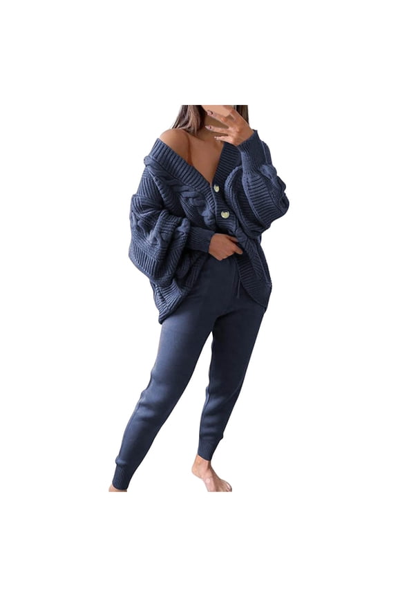 APEXFWDT Women's Two Piece Outfits Sweater Sets Oversized Knit Cardigan and Elastic Waisted Jogger Pants Matching Set Lounge Sets