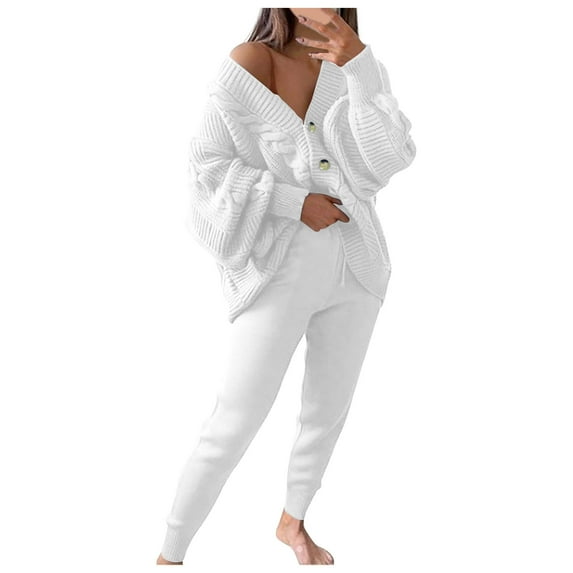 APEXFWDT Women's Two Piece Outfits Sweater Sets Oversized Knit Cardigan and Elastic Waisted Jogger Pants Matching Set Lounge Sets
