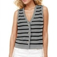 thumbnail image 1 of APEXFWDT Women’s V-Neck Button Front Knit Vest Cardigan Sleeveless Striped Lightweight Vest for Layering or Casual Wear,L,Dark Gray, 1 of 7