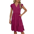 thumbnail image 1 of APEXFWDT Women's V-Neck Ruffle Trim Dress Sleeveless Midi Dress with Functional Pockets, Casual Fashion Summer Dresses,XL,Hot Pink, 1 of 4