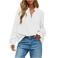 thumbnail image 1 of APEXFWDT Women's V-Neck Ruffled Blouse Button-up Lantern Sleeve Shirt Long Sleeve Casual Blouse for Work Days & After-Work Gatherings,S,White, 1 of 8