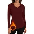thumbnail image 1 of APEXFWDT Women's V-Neck Thermal Top Long Sleeve Undershirt Stretchy Fitted Base Layer T-Shirt Fall Winter Comfortable Daily Wear,L,Wine, 1 of 6