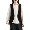thumbnail image 1 of APEXFWDT Women's Waistcoat Corduroy V-Neck Vests Vintage Sleeveless One Button Dressy Casual Jacket Waistcoat for Women L,Coffee, 1 of 9