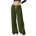 thumbnail image 1 of APEXFWDT Women's Warm Wide-Leg Pants Stylish Athletic Drawstring Trousers Loose Fit Solid Color Lounge Pants with Pockets,M,Army Green, 1 of 9