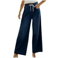 thumbnail image 1 of APEXFWDT Women's Wide Leg Denim Pants - Drawstring Elastic Waist Stretch Jeans UPF 30+ for Casual Office Urban Commute Summer ,S,Blue, 1 of 9