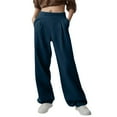 thumbnail image 1 of APEXFWDT Women's Wide Leg Jogger Pants Mid Rise Loose Pleated Sweat Pants with Pockets, Casual Activewear,L,Navy, 1 of 6