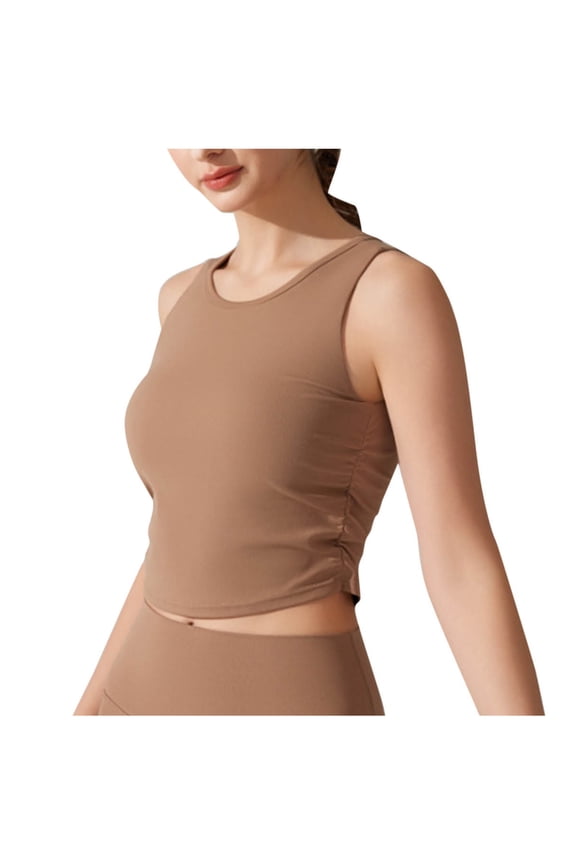 Women's Workout Crop Tank Top Padded Sports Yoga Tops Active Sleeveless Shirts Running Athletic Tank Top S,Khaki