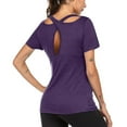 thumbnail image 1 of APEXFWDT Women's Workout Tee - Back Cutout Yoga Top Breathable Short Sleeve Tshirt for Gym & Fitness S/M/L/XL/XXL,M,Purple, 1 of 5
