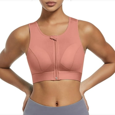 APEXFWDT Women's Zip Front Sports Bra Wireless Post-Surgery Bras Seamless Racerback High Impact Support Yoga Bras for Gym Workout Fitness