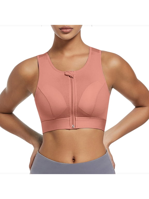 Women's Zip Front Sports Bra Wireless Post-Surgery Bras Seamless Racerback High Impact Support Yoga Bras for Gym Workout Fitness
