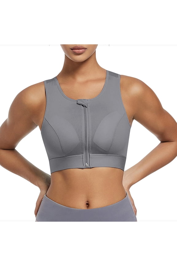 Women's Zip Front Sports Bra Wireless Post-Surgery Bras Seamless Racerback High Impact Support Yoga Bras for Gym Workout Fitness