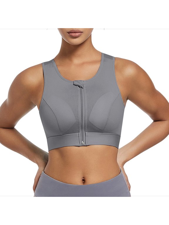 Women's Zip Front Sports Bra Wireless Seamless Racerback Bra with Lightly Padded Cups for Yoga Workout