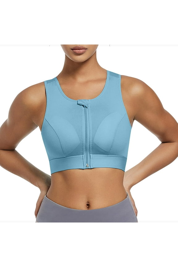 APEXFWDT Women's Zip Front Sports Bra Wireless Post-Surgery Bras Seamless Racerback High Impact Support Yoga Bras for Gym Workout Fitness