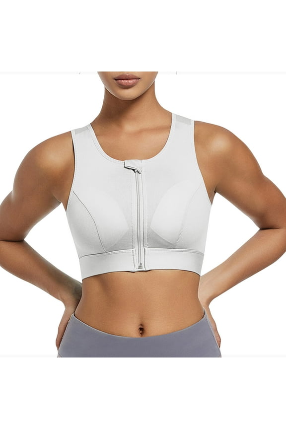 APEXFWDT Women's Zip Front Sports Bra Wireless Post-Surgery Bras Seamless Racerback High Impact Support Yoga Bras for Gym Workout Fitness