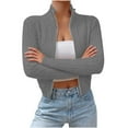 thumbnail image 1 of APEXFWDT Women's Zip-Up Cropped Cardigan Stand-Collar Knit Sweater Jacket Fitted Long Sleeve Top for Casual Outings, 1 of 7