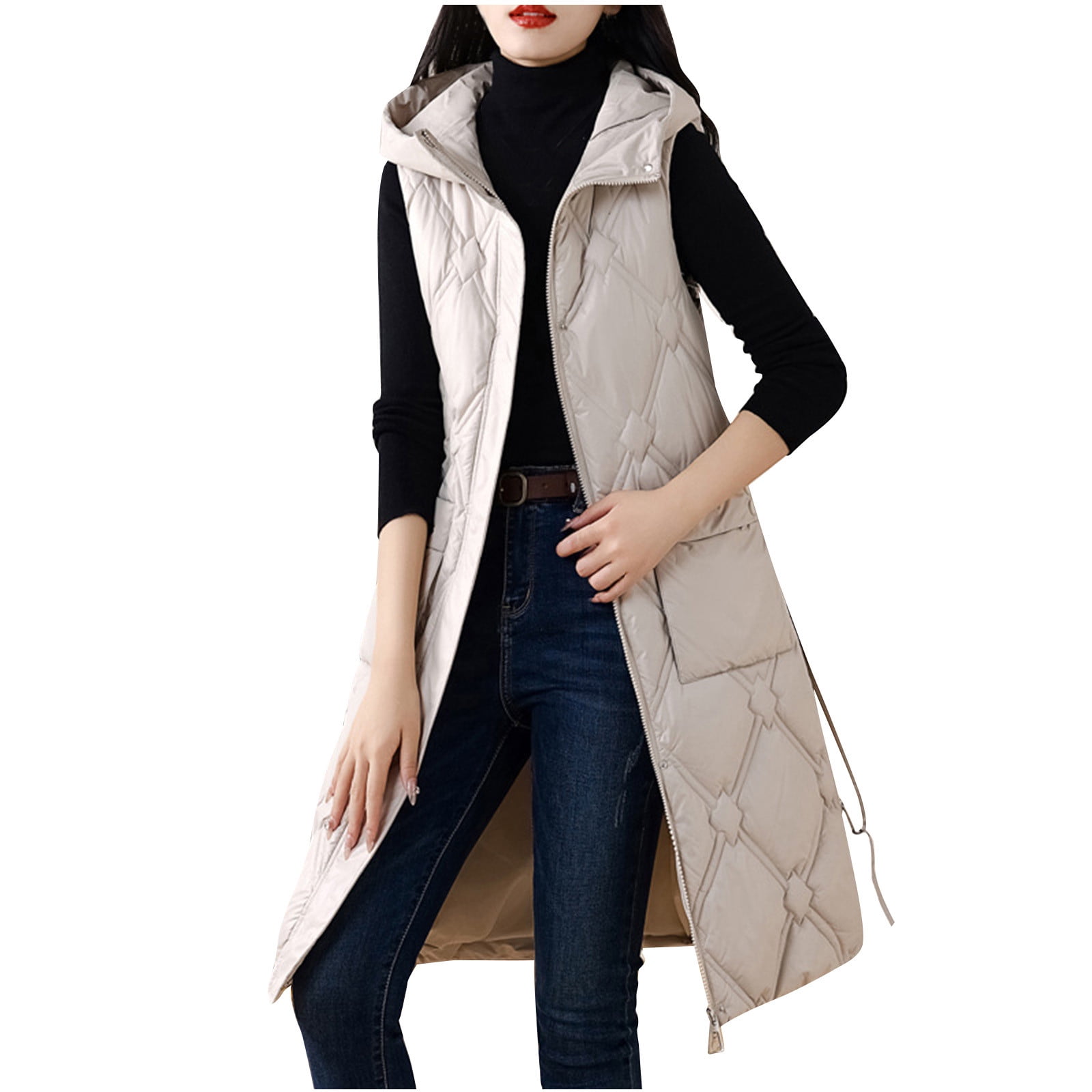 APEXFWDT Women's long Quilted Vest with Hood, Stand Collar Lightweight