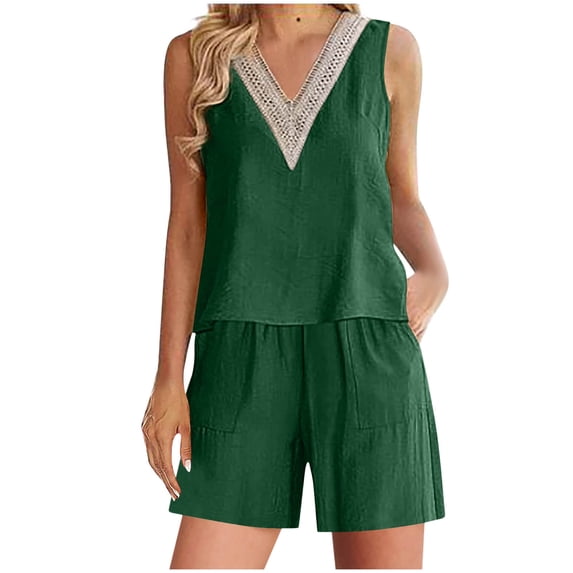 APEXFWDT Womens 2 Piece Outfits Lounge Matching Sets Linen Shorts Sleeveless Crop Tops 2024 Trendy Clothes Summer Sets