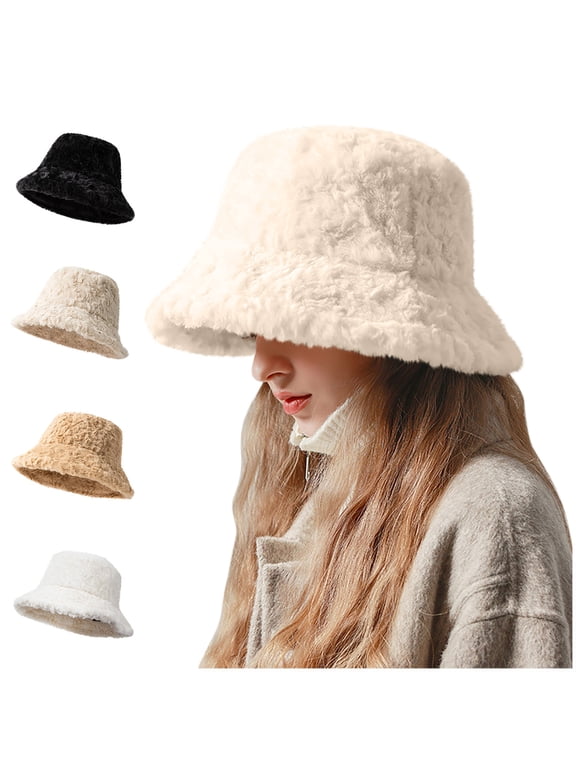 APEXFWDT Womens Bucket Hat, Fuzzy Furry Winter Warm Fisherman Cap, Fluffy Teddy Sherpa Hats for Women Girls Fuzzy Bucket Hat