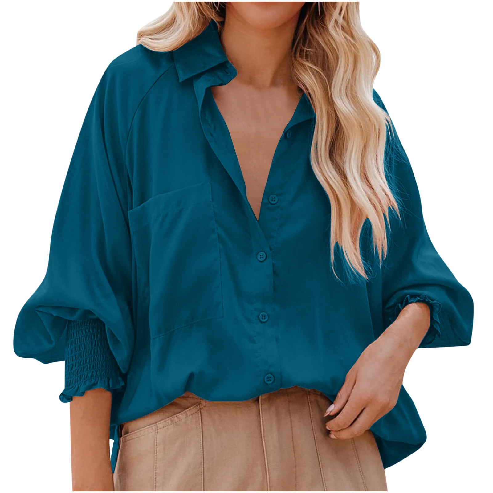 LILYCHIC Women’s Button Down Shirt – Textured Oversized Blouse With Pockets, Long Sleeve