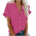 thumbnail image 1 of APEXFWDT Prime Day Deals Today Womens Button Down Shirts Summer Casual Short Sleeve Solid Basic Shirt Laper Plain Dressy Blouses Tops, 1 of 4