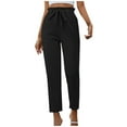 thumbnail image 1 of APEXFWDT Womens Casual High Waist Pencil Pants with Pockets Bow-Knot Cropped Paper Bag Pants for Work Lightweight Dress Pants, 1 of 7