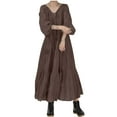thumbnail image 1 of APEXFWDT Womens Casual Linen Dresses Puff 3/4 Sleeve V Neck Pleated Dress Smocked Tiered Flowy Long Dress for Women Boho Beach Dress, 1 of 3