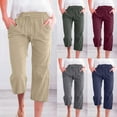 thumbnail image 1 of APEXFWDT Womens Cotton Linen Capri Pants Casual Summer Drawstring Elastic High Waist Pant Straight Wide Leg Cropped Trouser S-3XL, 1 of 4