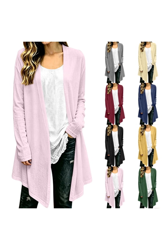 Womens Draped Open Front Cardigan Long Sleeve Lightweight Cardigans Solid Casual Duster,L,Black