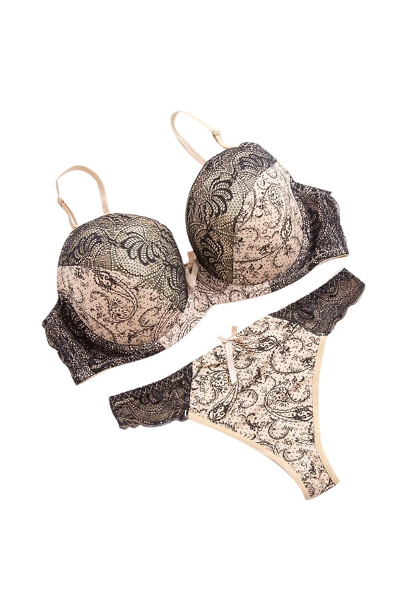APEXFWDT Womens Embroidered Underwire Set - Full Cup Underwear with Padded Bra & Cheeky Bottoms for Romantic Occasions