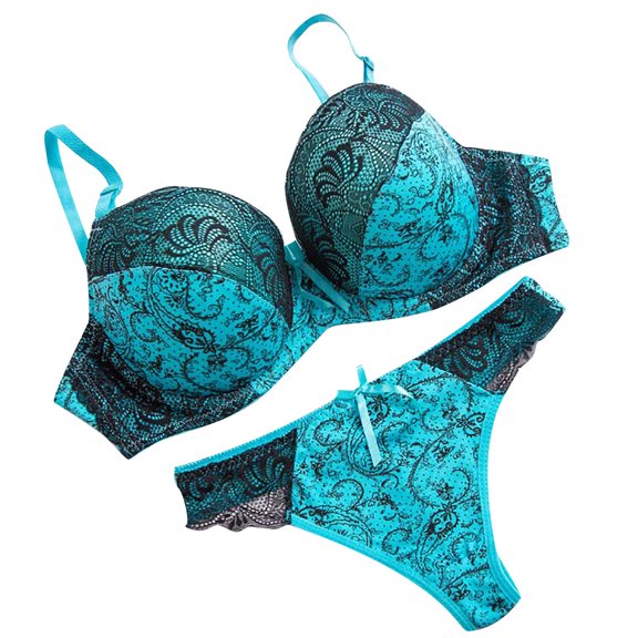 APEXFWDT Womens Embroidered Underwire Set - Full Cup Underwear with Padded Bra & Cheeky Bottoms for Romantic Occasions