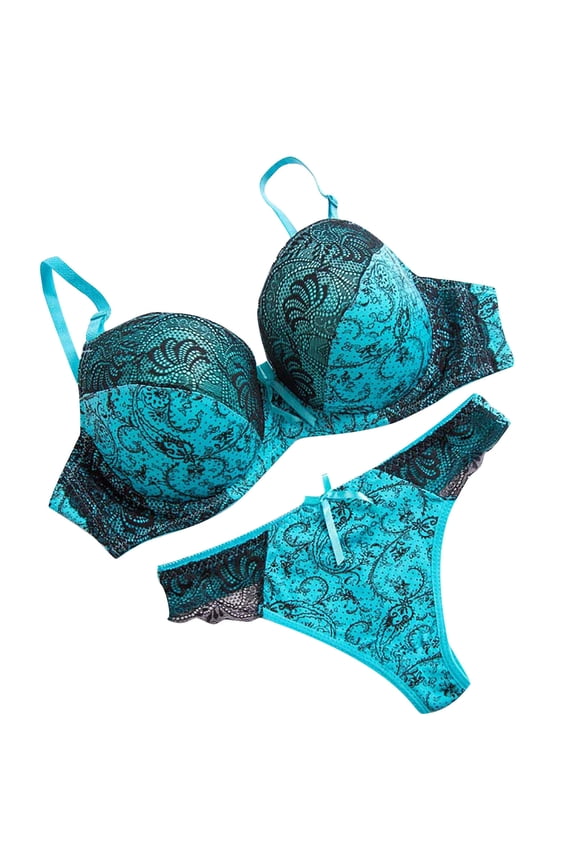 APEXFWDT Womens Embroidered Underwire Set - Full Cup Underwear with Padded Bra & Cheeky Bottoms for Romantic Occasions