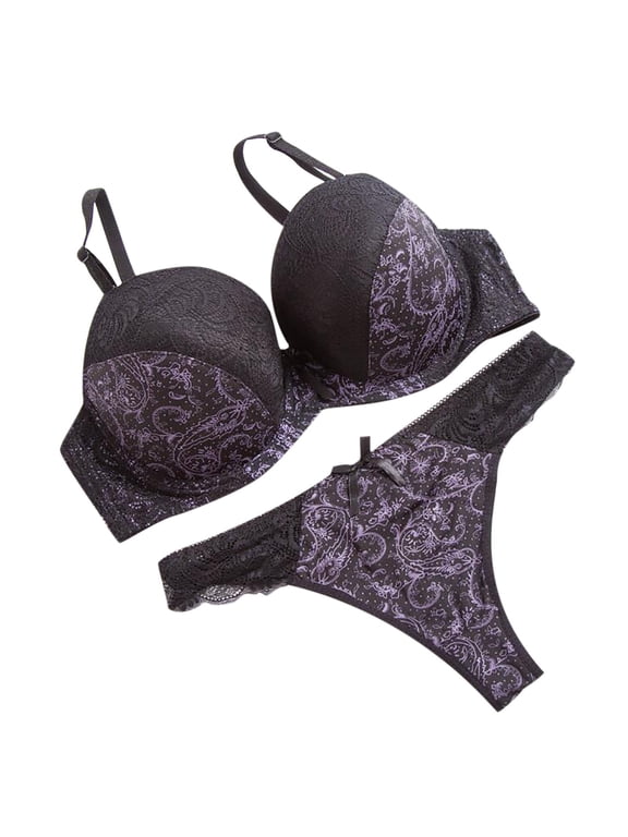 APEXFWDT Womens Embroidered Underwire Set - Full Cup Underwear with Padded Bra & Cheeky Bottoms for Romantic Occasions