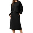 thumbnail image 1 of APEXFWDT Womens Fall 2 Piece Outfits Long Sleeve Sweatshirt Bodycon Skirt Set Crewneck Pullover Skirt Sets, 1 of 7