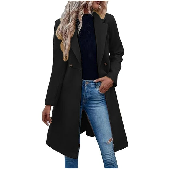 APEXFWDT Womens Fall Winter Wool Blend Coats Double Breasted Midi Peacoat Trench Coats Notch Lapel Mid-Long Trench Coat Overcoat with Belt