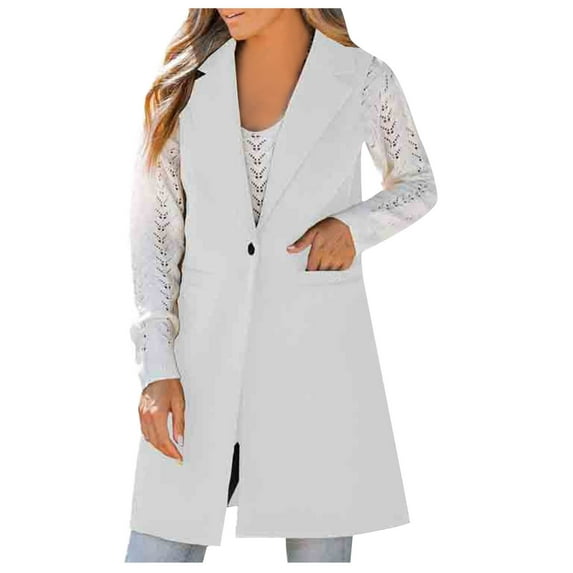 APEXFWDT Womens Fashion Sleeveless Blazer Vest Spring Casual Open Front Jacket Lapel V Neck Office Waistcoat Long Vests