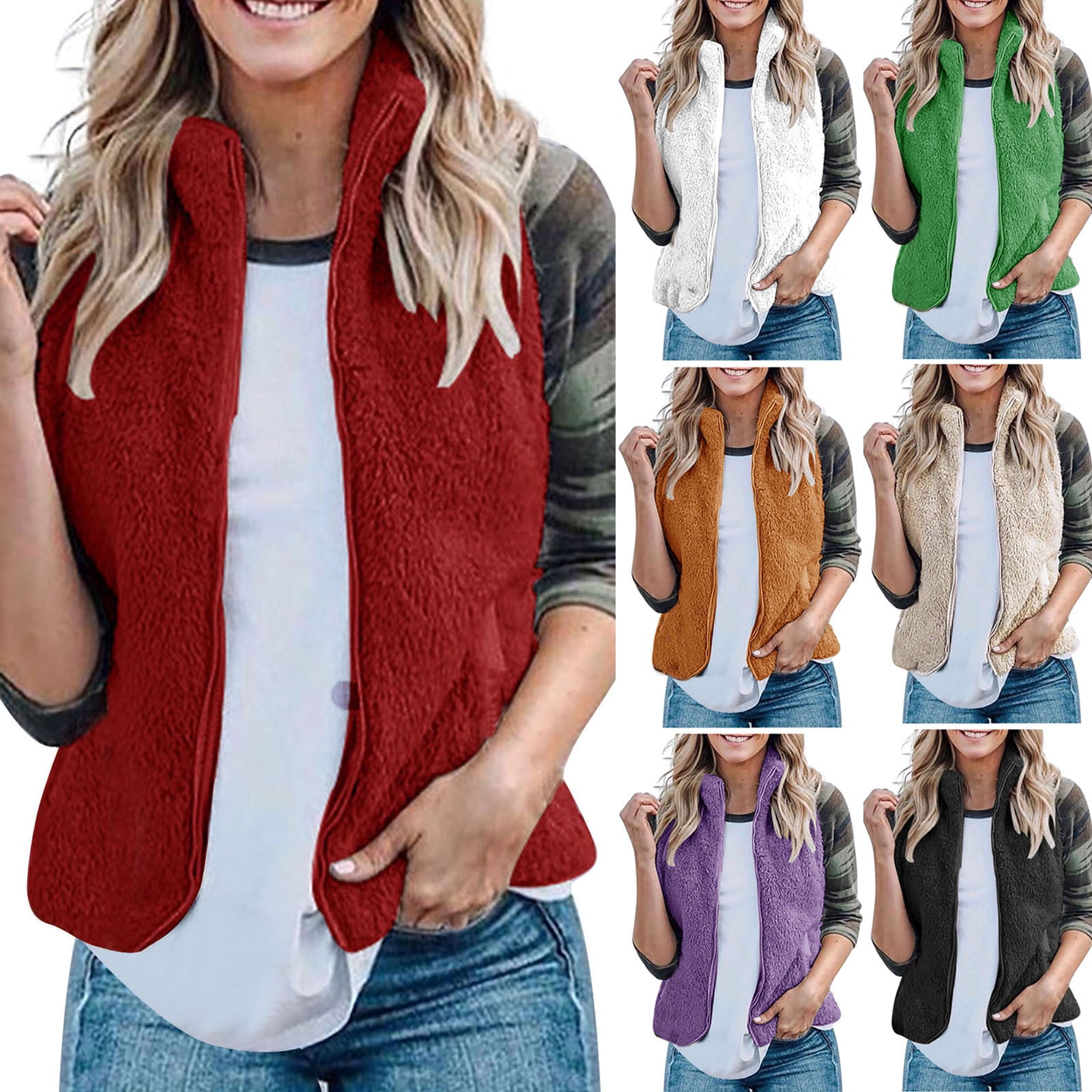 APEXFWDT Womens Fuzzy Sherpa Fleece Vest Lightweight Sleeveless Cozy