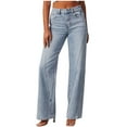 thumbnail image 1 of APEXFWDT Womens Jeans Mid Waisted Straight Leg Loose Stretchy Jeans for Women Trendy Full Length Wide Leg Jeans with Pocket L Blue, 1 of 8