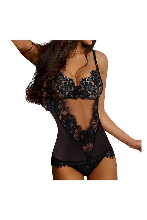 Womens Lace Bodysuit Romper - Allover Floral Cutout Jumpsuit Bridal Shower Underwear for Special Nights
