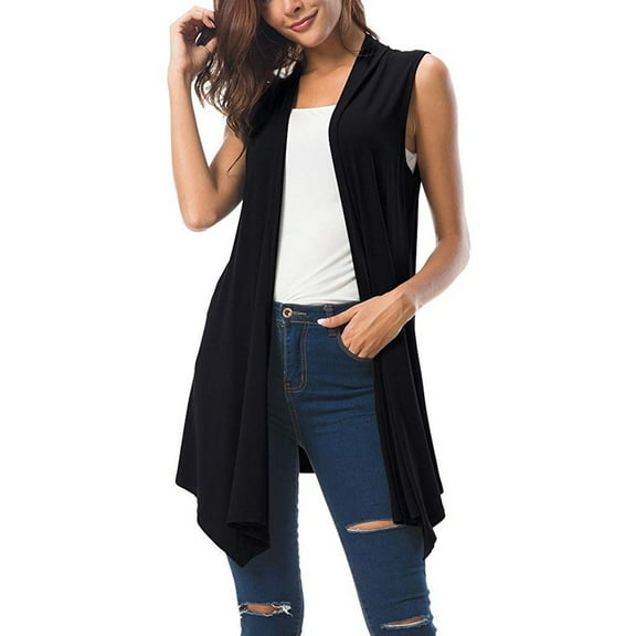 APEXFWDT Womens Long Vests Sleeveless Draped Lightweight Open Front Cardigan Casual Loose Asymmetric Hem Vest