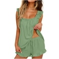 thumbnail image 1 of APEXFWDT Womens Lounge Set Ruffle Trim Pajama Set Sleepshorts + Scoop Neck Tank PJs Sleepwear for Morning Coffee S,Green, 1 of 7