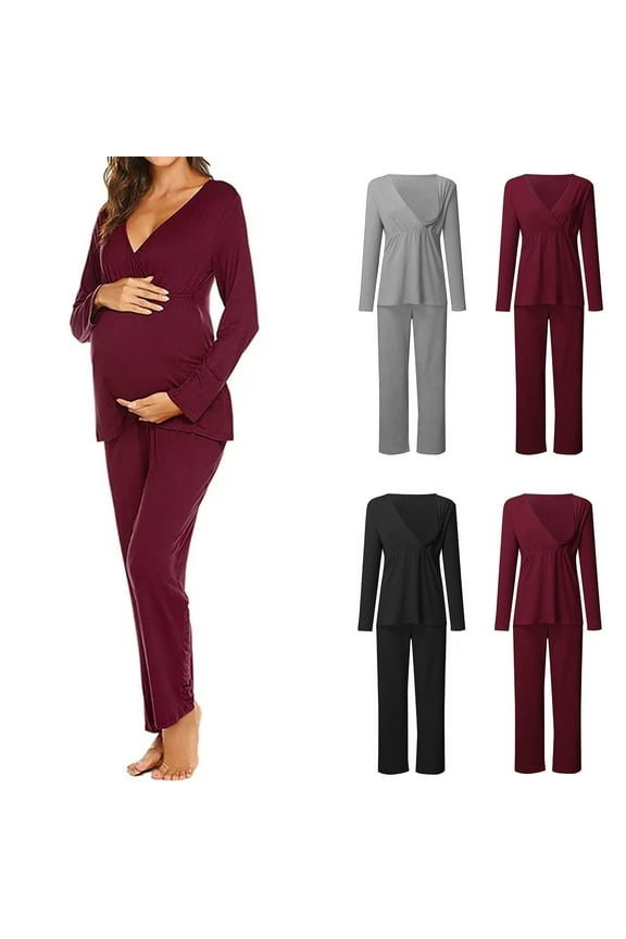 APEXFWDT Womens Maternity Nursing Pajama Set Long Sleeves Breastfeeding Sleepwear Comfy Hospital Pregnancy Pjs Set