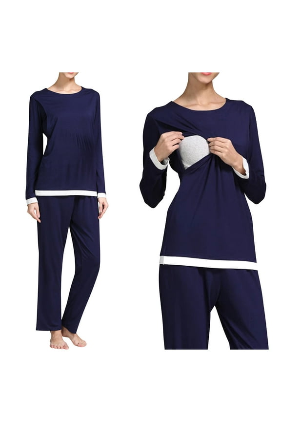 Womens Maternity Nursing Pajama Set Long Sleeves Breastfeeding Sleepwear Comfy Hospital Pregnancy Pjs Set