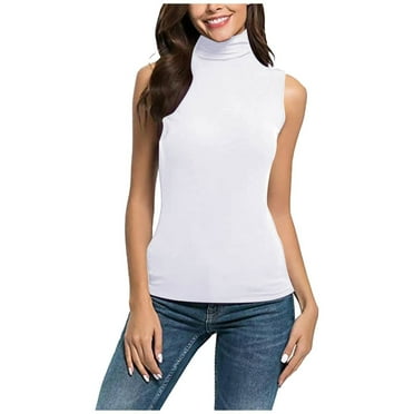 APEXFWDT Womens Mock Turtleneck Sleeveless Stretch Fitted Underscrubs Layer Tank Tee Tops Casual Basic Stretchy T Shirts XXL White