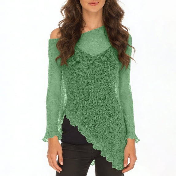 APEXFWDT Womens Off Shoulder Sheer Cover Ups Lightweight Mesh Shrug Summer Trendy Poncho Tops