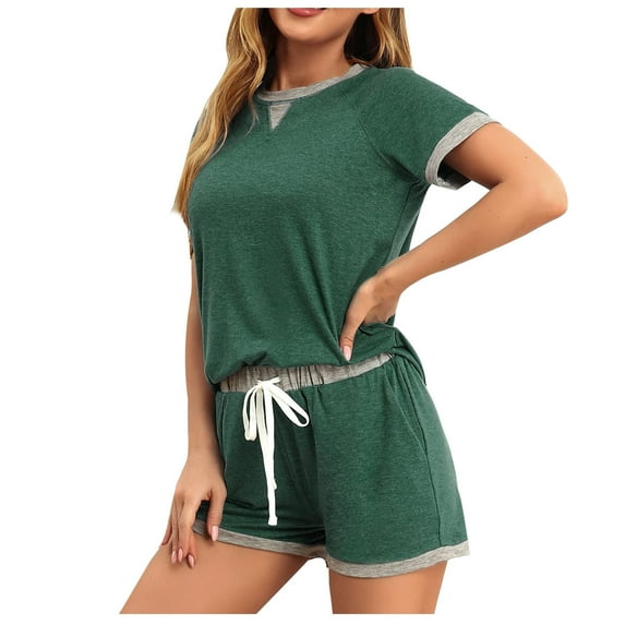 APEXFWDT Womens Pajama Sets Short Sleeve Shirt with Drawstring Shorts 2 Piece Lounge Sets Soft Sleepwear Pj Loungewear Sets