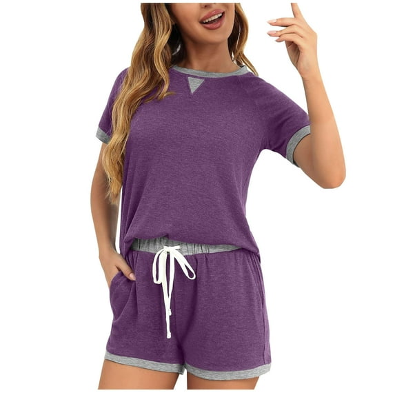 APEXFWDT Womens Pajama Sets Short Sleeve Shirt with Drawstring Shorts 2 Piece Lounge Sets Soft Sleepwear Pj Loungewear Sets