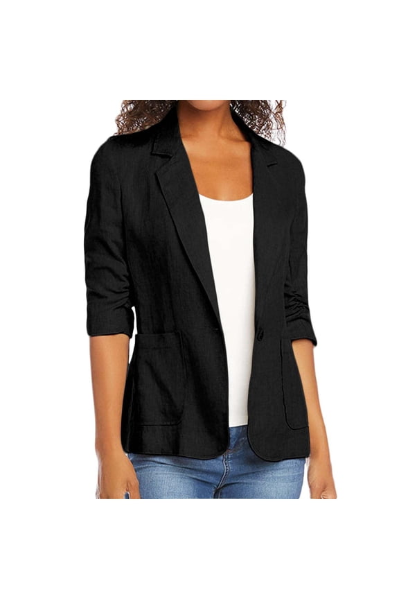APEXFWDT Womens Plus Size Lightweight Open Front Blazer Classic 3/4 Sleeve Work Office Blazer Suit Jackets Casual Notch Lapel Cardigan Business Jacket M-5XL