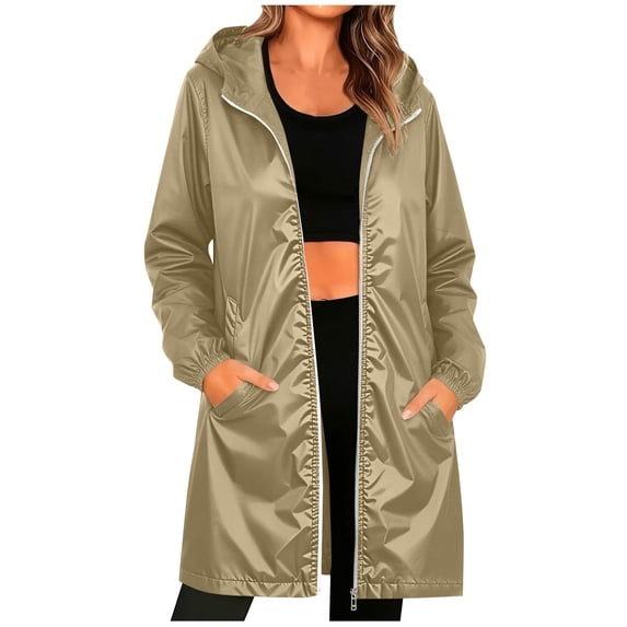 APEXFWDT Womens Raincoats Waterproof with Hood Long Rain Jacket Full Zip Outdoor Lightweight Windbreaker Raincoat